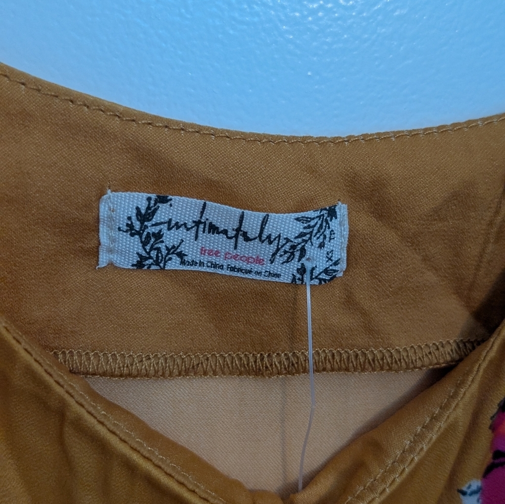 Free People Move Lightly Double Tie Spaghetti Strap Yellow Pink Floral Tank Top - Picture 3 of 4